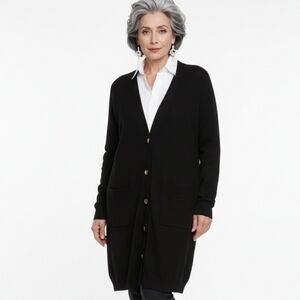 Isphording Vintage Classic Black Cashmere Fine Knit Long Cardigan Sweater XL